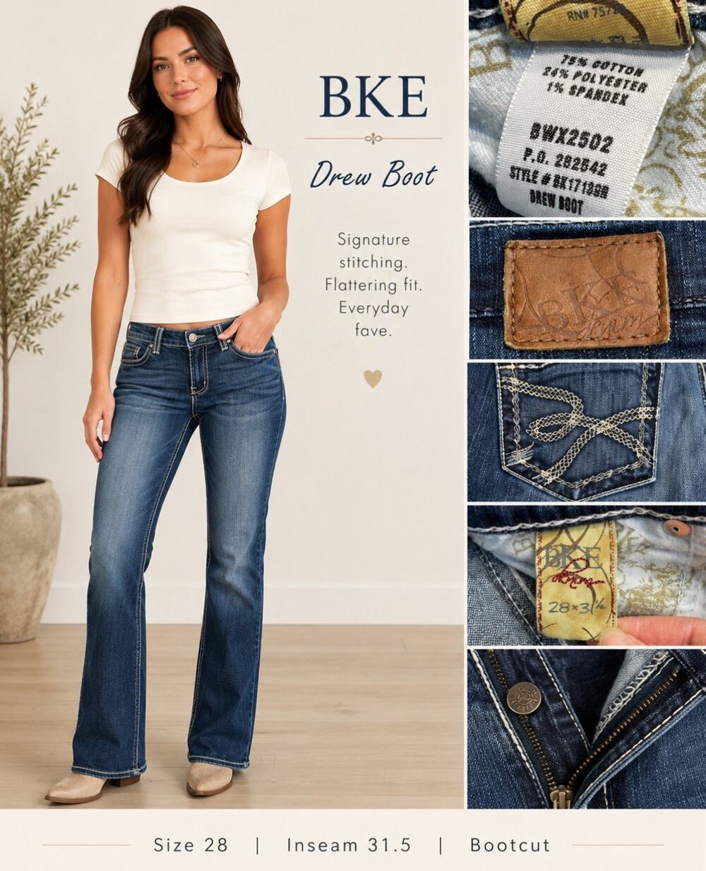 Y2K Inside Sleaze 2000s BKE Drew Boot Jeans Size 28 Medium Wash Denim Indigo